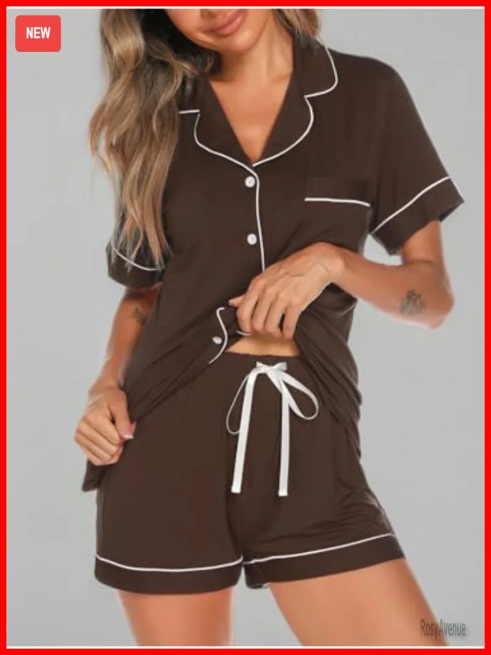 Button Up Pajama Set For Women Short Sleeve Knit Sleepwear 2 Piece Pjs Set Soft